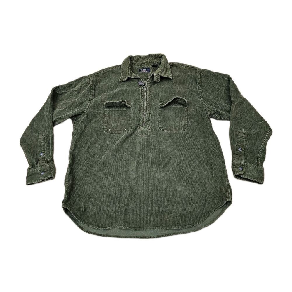 Vintage American Eagle 1/4 Zip Corduroy Pullover Shirt Jacket Mens Large Brown